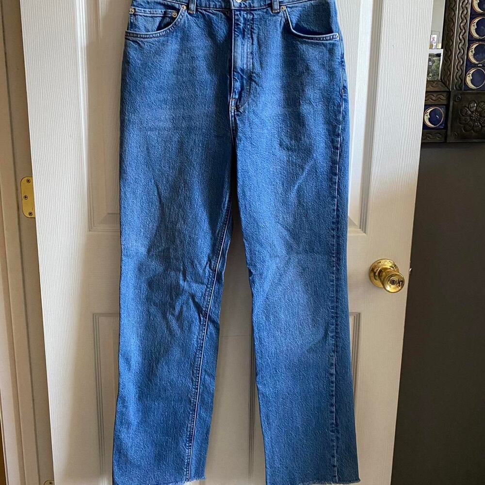 Asos high waisted wide leg blue jeans